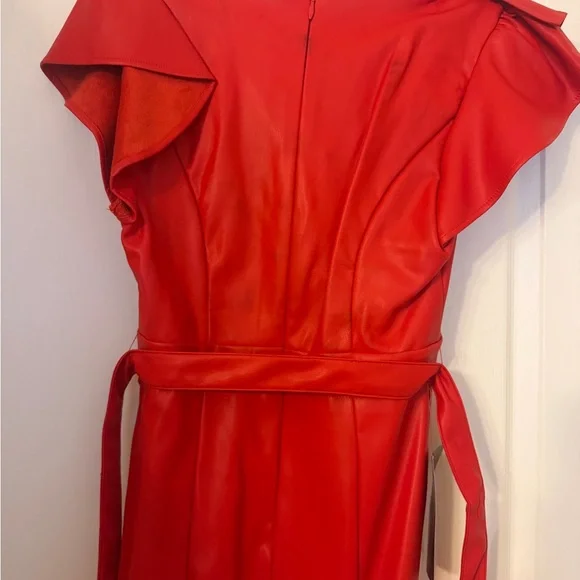 Bebe faux leather Vibrant Red Asymmetrical Dress - Picture 5 of 6
